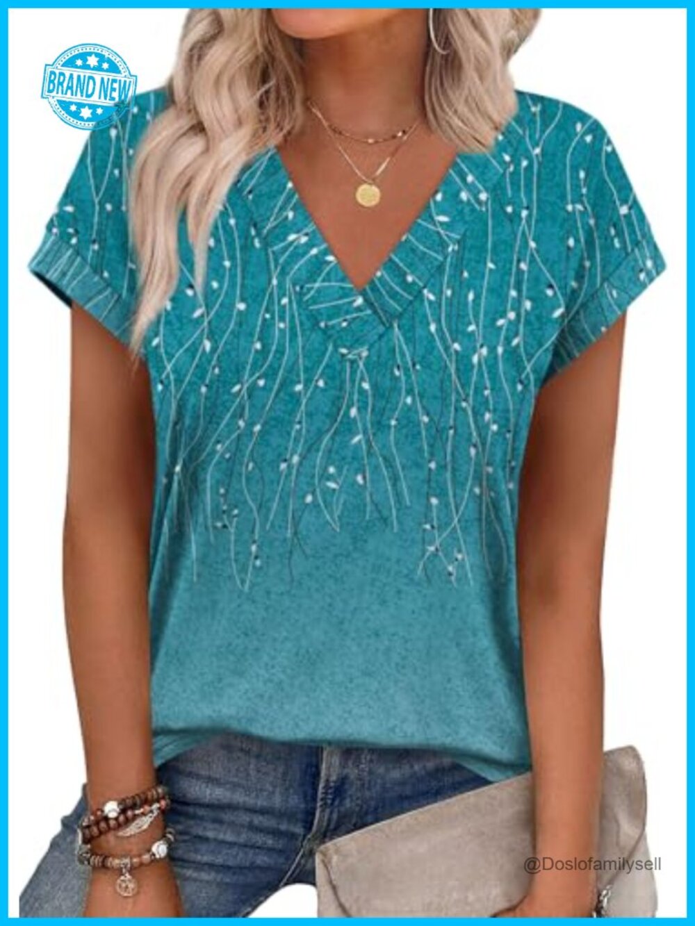 Womens Summer Tops Short Sleeve V Neck Loose Fit Casual T-Shirt